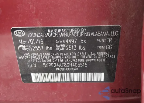 2016 Hyundai Sonata z USA, uszkodzony, nr VIN 5NPE24AF8GH405515